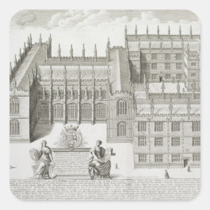 Bodleian Library, Oxford, from 'Oxonia Illustrata' Quadratischer Aufkleber