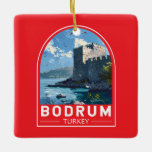 Bodrum Castle Turkey Vintage Art Keramikornament<br><div class="desc">Bodrum Retrovektor Vektor Reise Design. Bodrum ist eine Stadt auf der Halbinsel Bodrum,  die sich von der Südwestküste der Türkei bis ins Ägäische Meer erstreckt. Die Stadt verfügt über zwei Buchten mit Blick auf das Schloss Bodrum.</div>