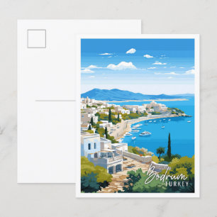 Bodrum Türkei Vintage-Reiseillustration Postkarte