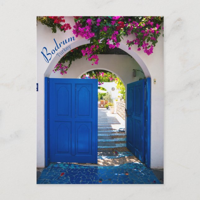 Bodrum Turkey Blue Door Postkarte (Vorderseite)