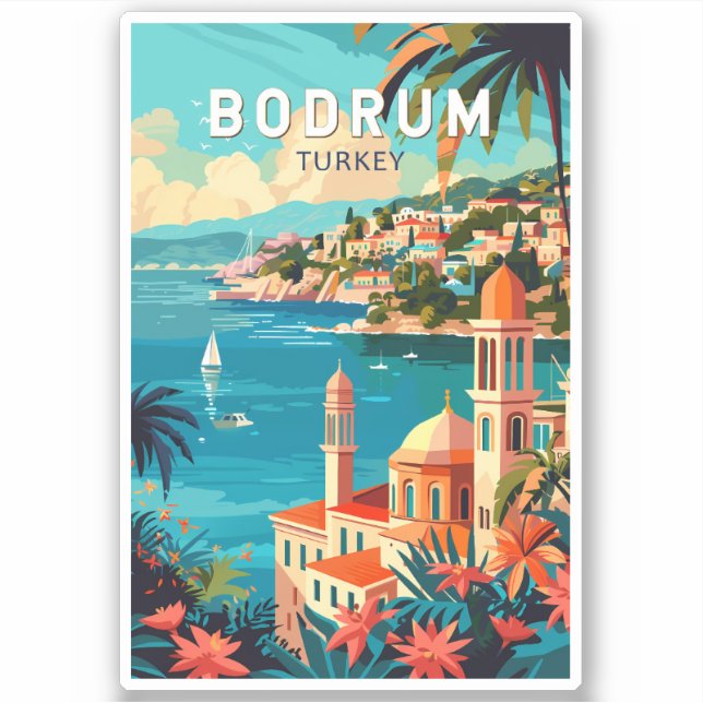 Bodrum Turkey Reisen Art Vintag Aufkleber (Vorderseite)