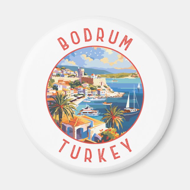 Bodrum Turkey Retro Distressed Circle Magnet (Vorne)