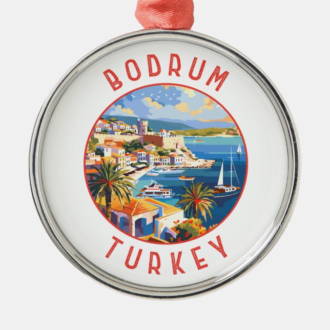 Bodrum Turkey Retro Distressed Circle Ornament Aus Metall (Vorne)