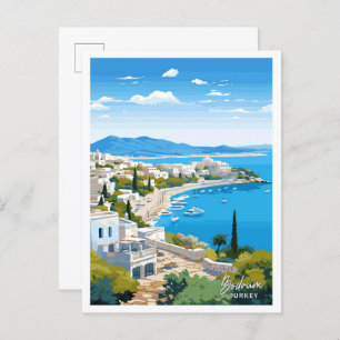 Bodrum Turkey Travel Vintag Illustration Postkarte