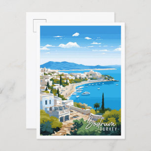 Bodrum Turkey Vintage Illustration Postkarte