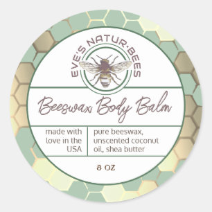 Body Balm Honeycomb Bee Green Lip Balm Lid Label Runder Aufkleber