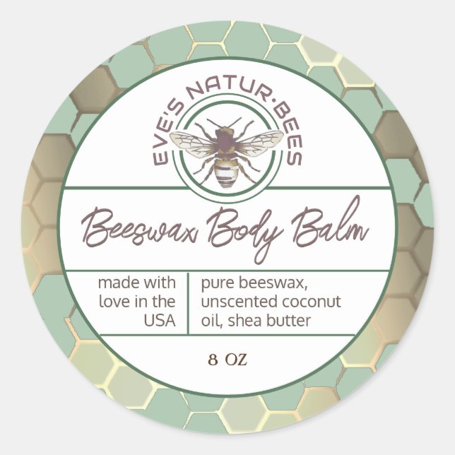 Body Balm Honeycomb Bee Green Lip Balm Lid Label Runder Aufkleber (Vorderseite)