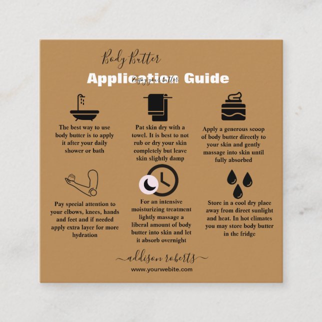 Body Butter Anwendung Einfache Berufliche Terrac Quadratische Visitenkarte (Vorderseite)