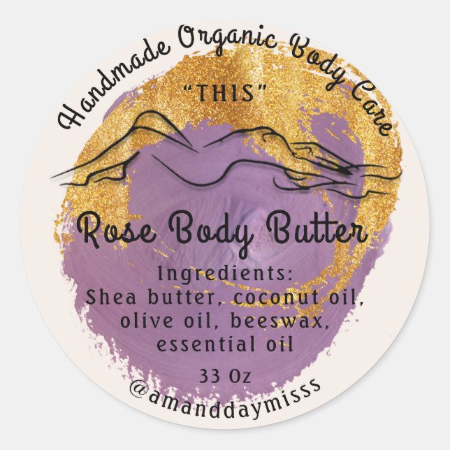 Body Butter Balm Care Packing Logo Elfenbeingold Runder Aufkleber (Vorderseite)