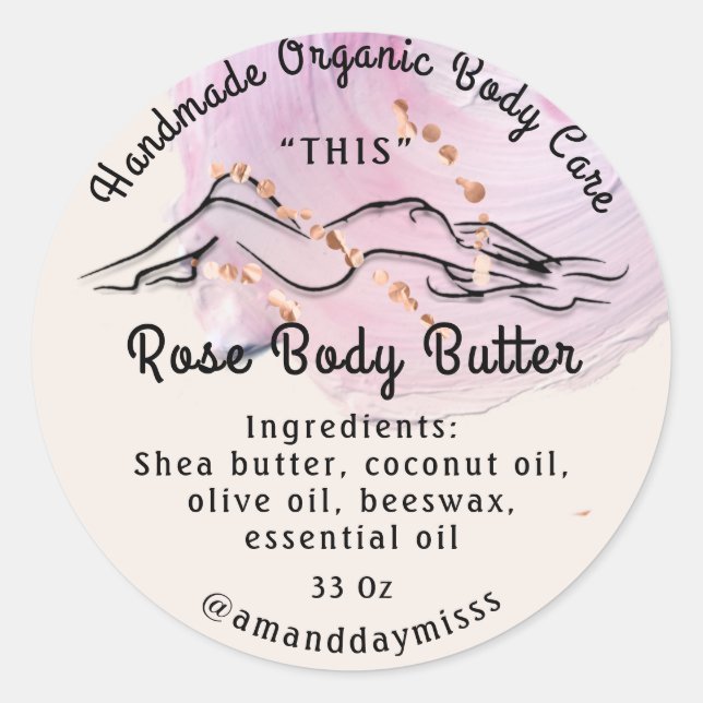 Body Butter Balm Care Packing Rose Logo Rosa Runder Aufkleber (Vorderseite)