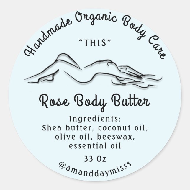 Body Butter Balm Care Packung Blaue Pastel Runder Aufkleber (Vorderseite)