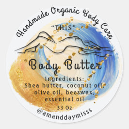 Body Butter Balm Care Packung Gold Blue Runder Aufkleber