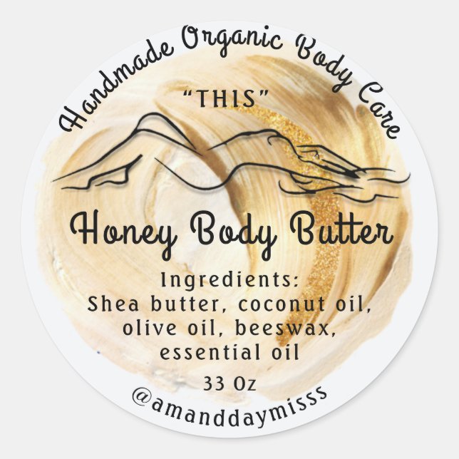 Body Butter Balm Care Packung Gold Weiß Runder Aufkleber (Vorderseite)