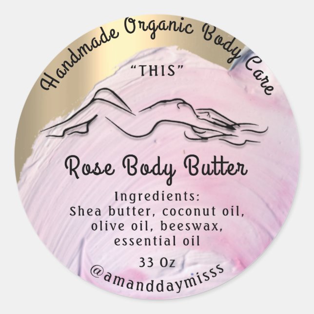 Body Butter Balm Care Packung Pink Gold Stroke Runder Aufkleber (Vorderseite)