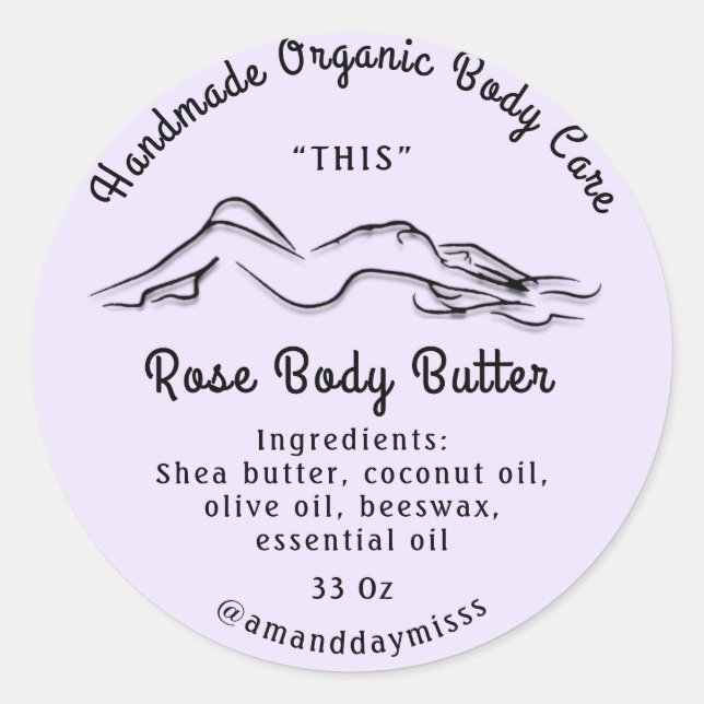 Body Butter Balm Care Verpackung Schwarz Lila Runder Aufkleber (Vorderseite)