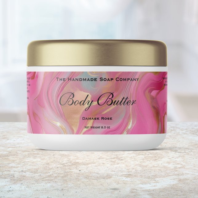 Body Butter Cosmetics Jar Label Pink Marble & Gold Wasserflaschenetikett (Von Creator hochgeladen)