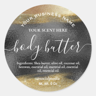 Body Butter Etiketten schwarz mit Gold Tinte Runder Aufkleber