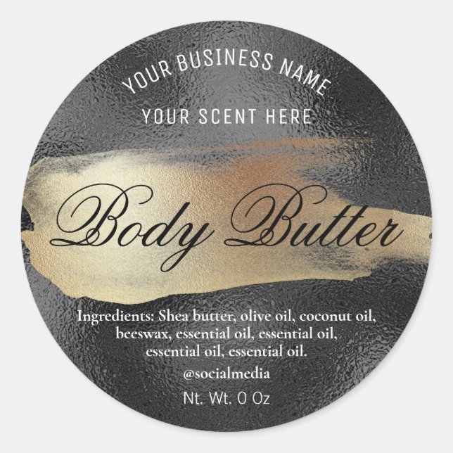 Body Butter Etiketten schwarz mit Gold Tinte Runder Aufkleber (Vorderseite)