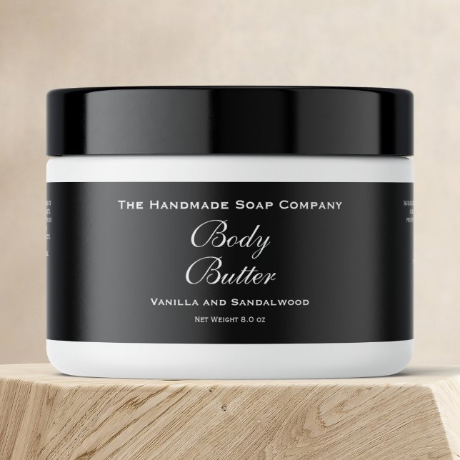 Body Butter Jar Label - Schwarz mit weißem Text Wasserflaschenetikett (Von Creator hochgeladen)