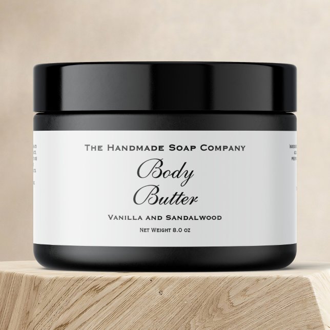 Body Butter Jar Label - Weiß mit schwarzem Text Wasserflaschenetikett (Von Creator hochgeladen)