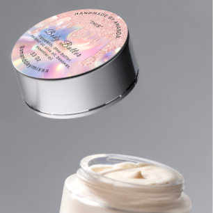 Body Butter Packaging Rose Tropfen Holografisch Runder Aufkleber