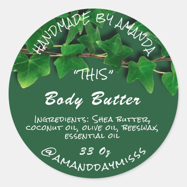 Body Butter Verpackung Grünes Blatt Runder Aufkleber (Vorderseite)