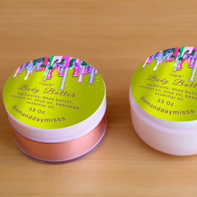 Body Butter Verpackung Online Schönheit Grün Rosa Runder Aufkleber (Body Butter Packaging Online Beauty Green Pink Classic Round Sticker)