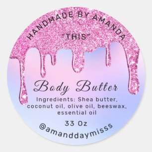 Body Butter Verpackung Rosa Tropfen Holografisch w Runder Aufkleber