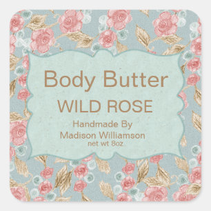Body Butter Vintage florale Personalisiert Quadratischer Aufkleber