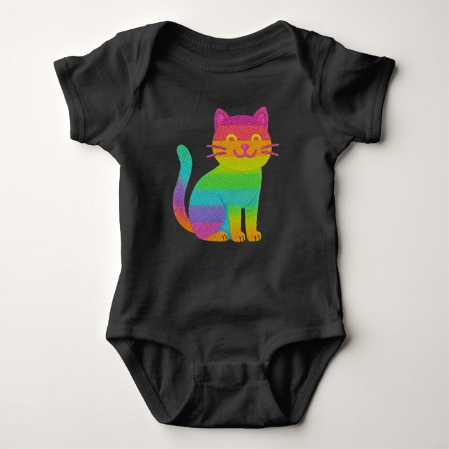 Body de bebé negro 100 % algodón – Gatito arcoíris Baby Strampler (Vorderseite)