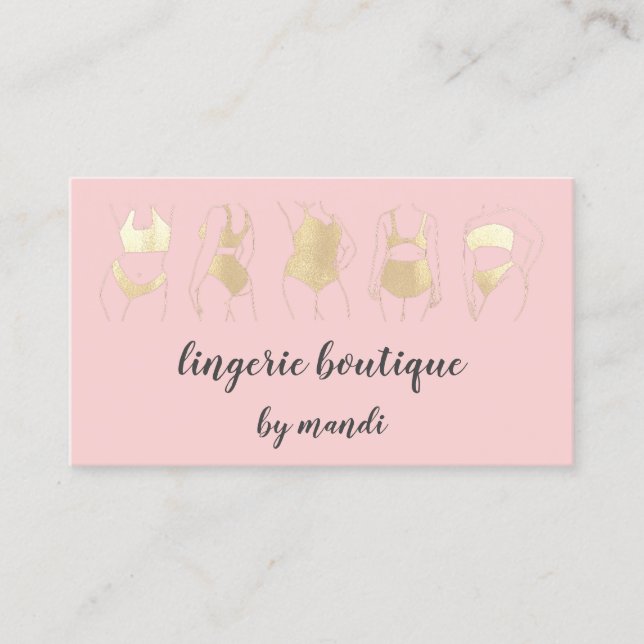 Body Logo QRCode Bikini Unterwäsche Shop Gold Rose Visitenkarte (Vorderseite)