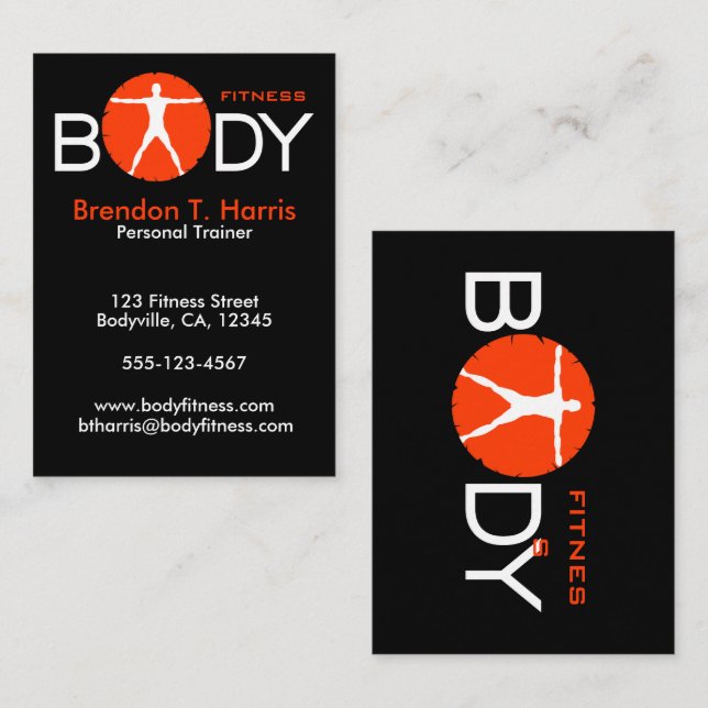 Body Madness Black Orange Personal Trainer Visitenkarte (Vorne/Hinten)