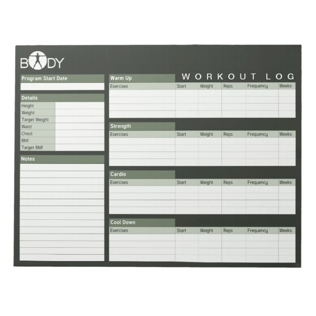 Body Madness Personal Workout Log Planner Notepad Notizblock (Vorderseite)