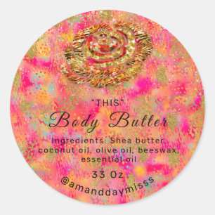 Body Oil Butter Packaging Blume Rose Gold Glam Runder Aufkleber