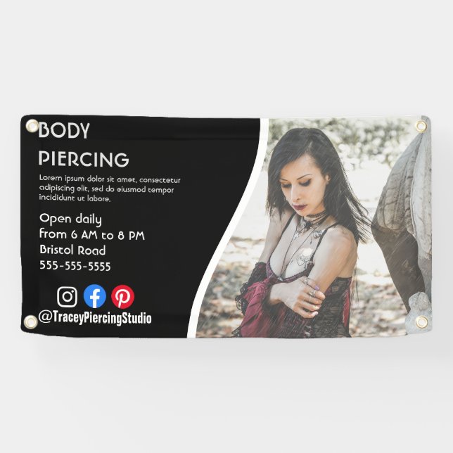 Body PIERCING STUDIO Plakat Flyer Unterschreiben Banner (Horizontal)