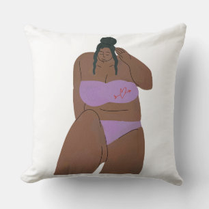 Body Positive Frau Illustration in Lila Badeanzug Kissen