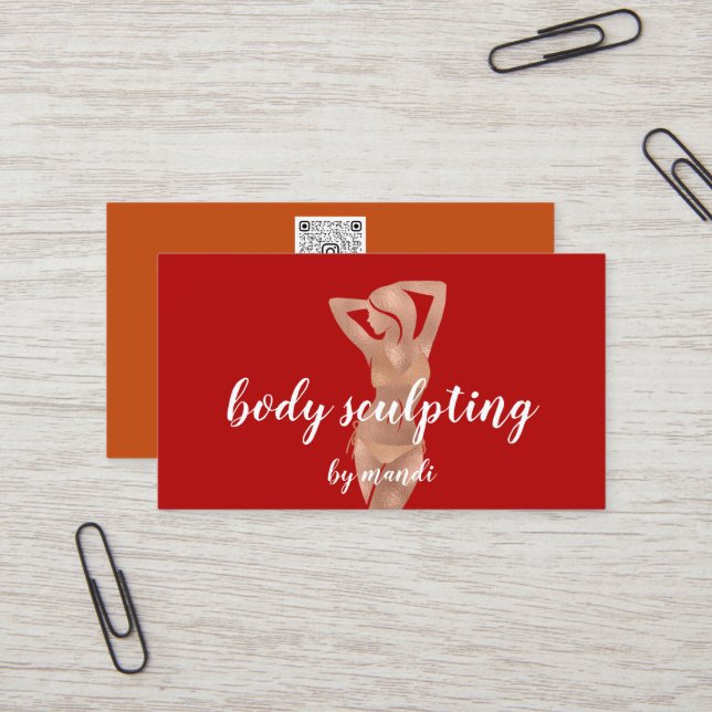 Body Sclupting Massage Logo Rote Rose Bikini QR Visitenkarte (Vorderseite/Rückseite Beispiel)
