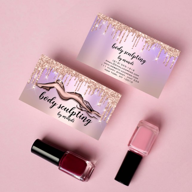 Body Sculpting Beauty Logo Glitzer Tropfen Rose Visitenkarte (Body Sculpting Beauty Logo Glitter Drips Rose Business Card)
