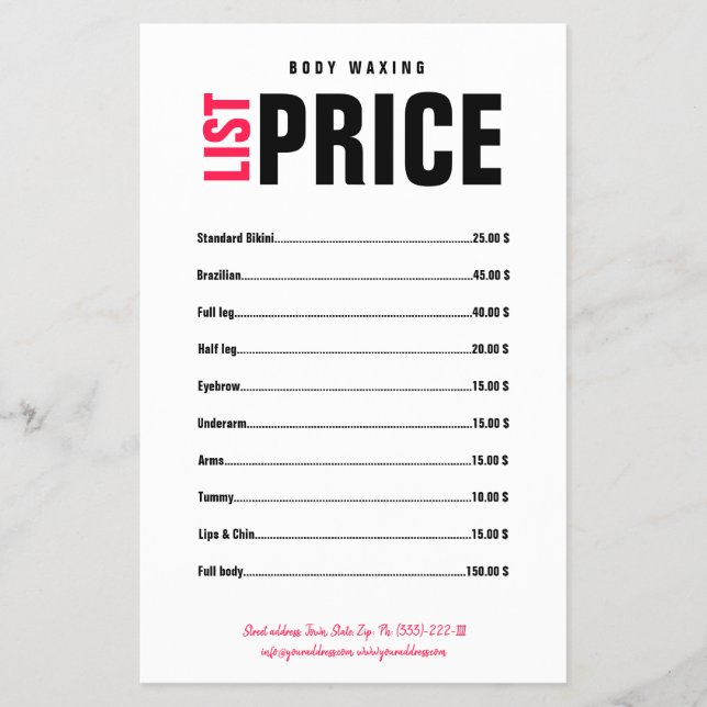 Body Waxing Wax Boutique Fett Pink Lettern Flyer (Vorne)