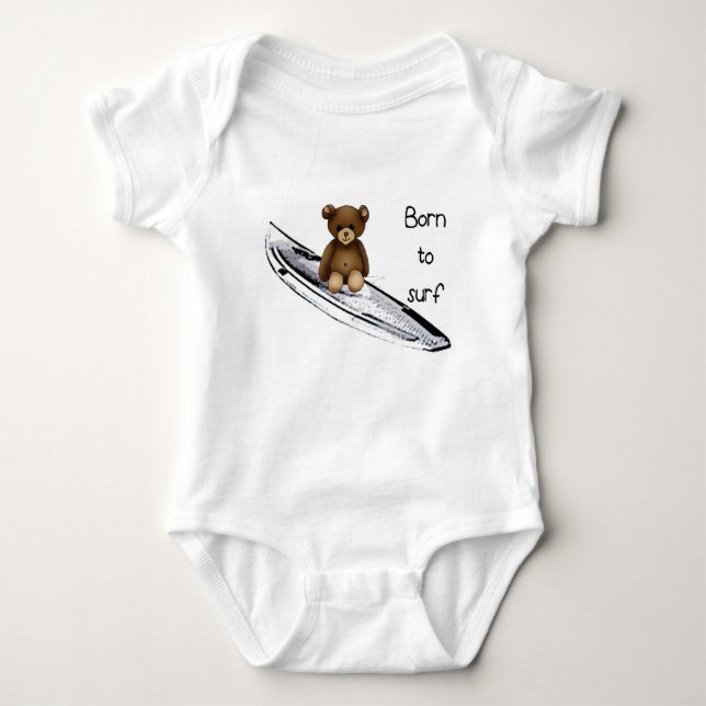 Body weißes Baby „Born to surf“ mit Teddy Strampler (Vorderseite)