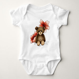 Body weißes Baby mit Teddy und Kirschbaumblumen Strampler