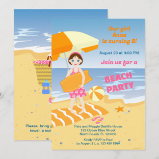 Bodyboard Girl Spaß Strand Geburtstagsparty Einladung