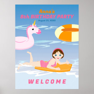 Bodyboard Girl Spaß Strand Geburtstagsparty Poster