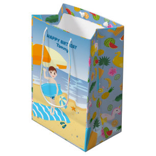 Bodyboard-Junge Spaß am Strand Geburtstagsfeier Mittlere Geschenktüte