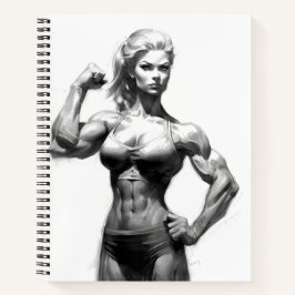 Bodybuilder bei Frauen, die ihre Muskeln fixieren Notizbuch