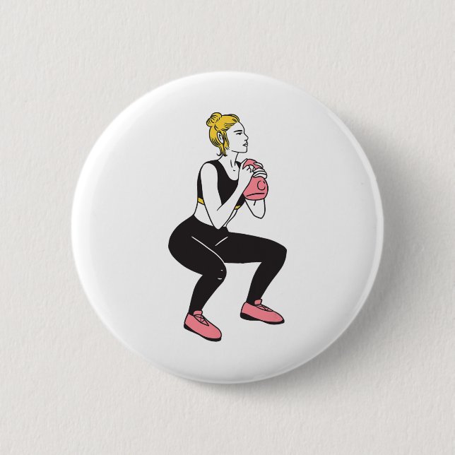 Bodybuilder Beintraining Mädchen Kettlebells Fitne Button (Vorderseite)