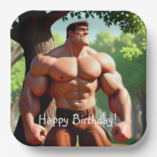 Bodybuilder Birthday Pappteller