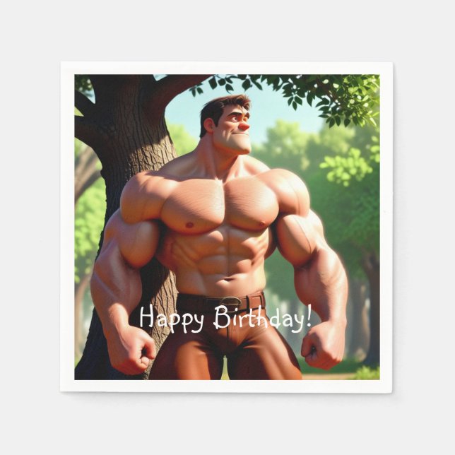 Bodybuilder Birthday Serviette (Vorderseite)