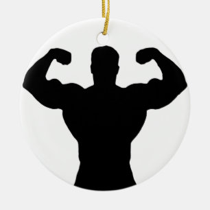 Bodybuilder, der Muskeln biegt Keramik Ornament