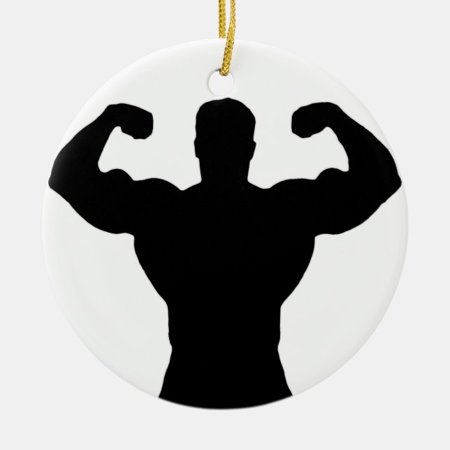 Bodybuilder, der Muskeln biegt Keramik Ornament (Vorne)